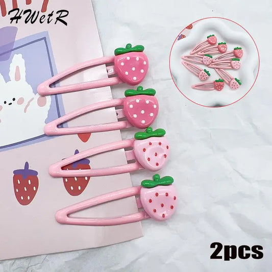 2pcs/set Cute Sweet Strawberry Hairpin Lovely Pink Hair Clips Women Girls Bangs Clips BB Snap Clip Hair Accessories
