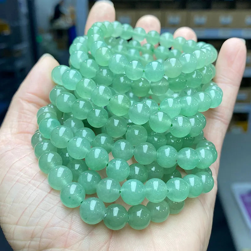 Hemasa Fashion Natural Jade Green Aventurine Round Beads Bracelet Women