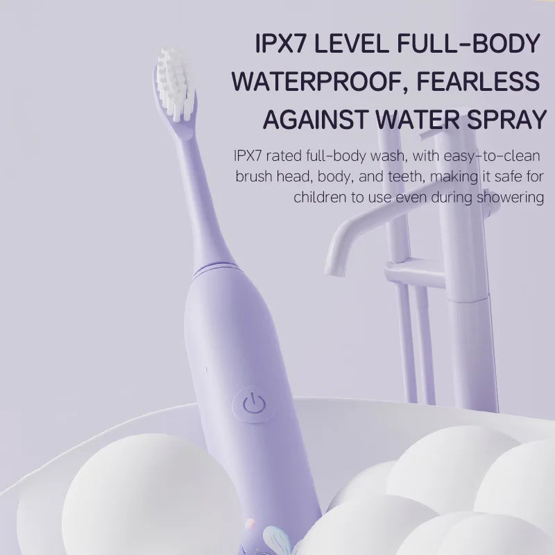 Kid's Electric Toothbrush With Replacement Heads Color Cartoon Soft Hair Cleaning Children Brush Rechargeable Sonic Toothbrush