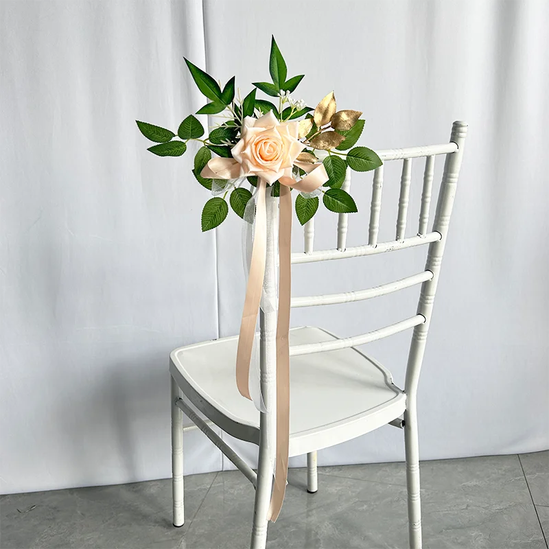 YeeNanee 8pcs Wedding Chair Decoration Flowers Artificial Rose Eucalyptus Pew Flowers for Wedding Ceremony Aisle Church Decor