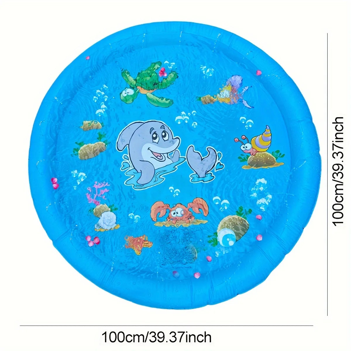 Hemasa (100 cm )39.37inch Round Splash Pad Kids Sprinkler Pool Summer Outdoor Water Toys Fun Backyard Fountain Play Mat for Children And Pets