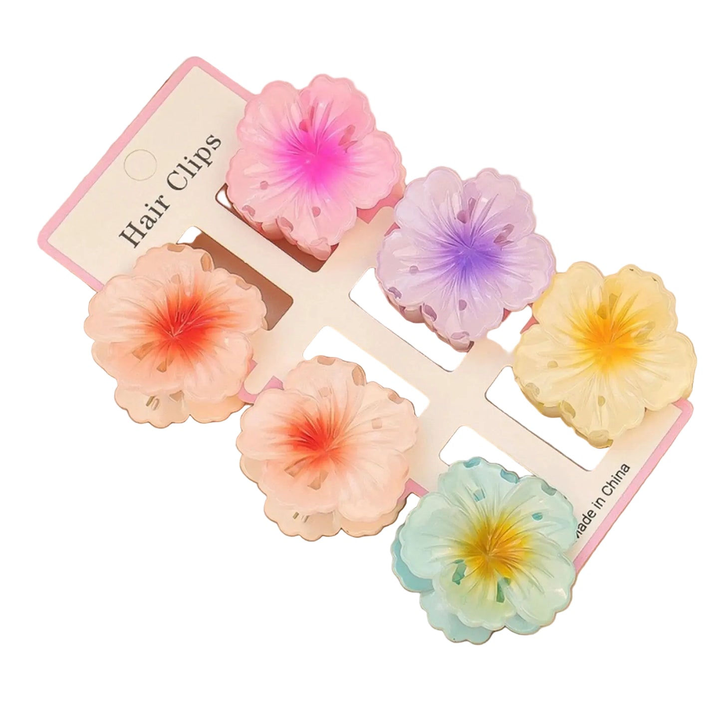 Tejesa 1set/lot 6 pieces of small hibiscus hair clip with gradient color, seaside vacation hair bun magic tool.