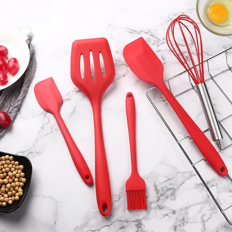 tejesa 5Pcs Silicone Baking Utensils Set Non-Stick Silicone Cake Spatula Cooking Shovel Whisk Oil Brush Flexible Kitchen Utensils Sets