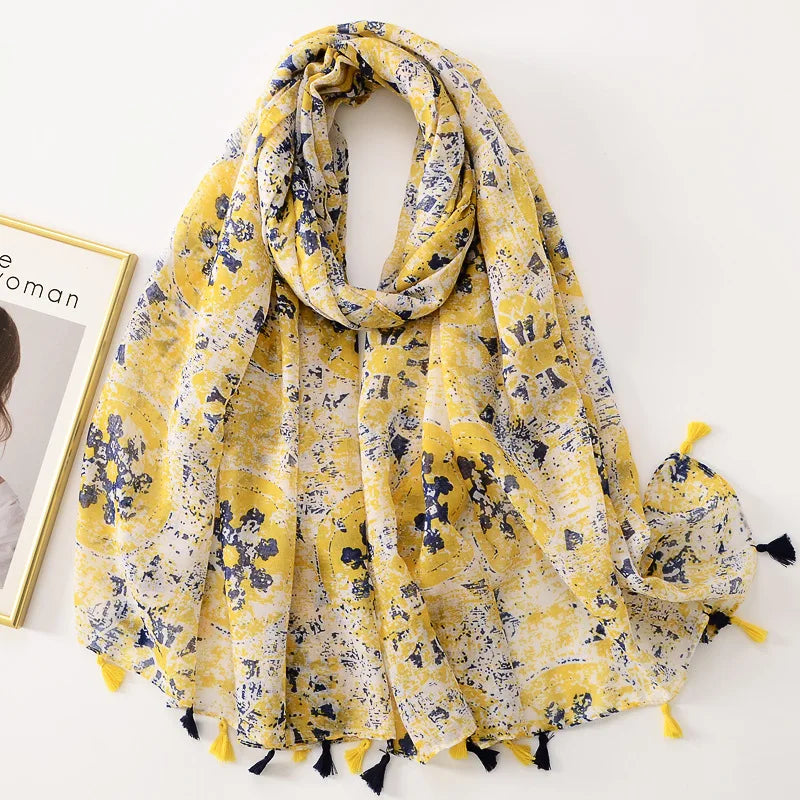 Tejesa Woman Shawl Fashion Design Tassel Cotton Scarf  /Floral Print Ladies Scarves