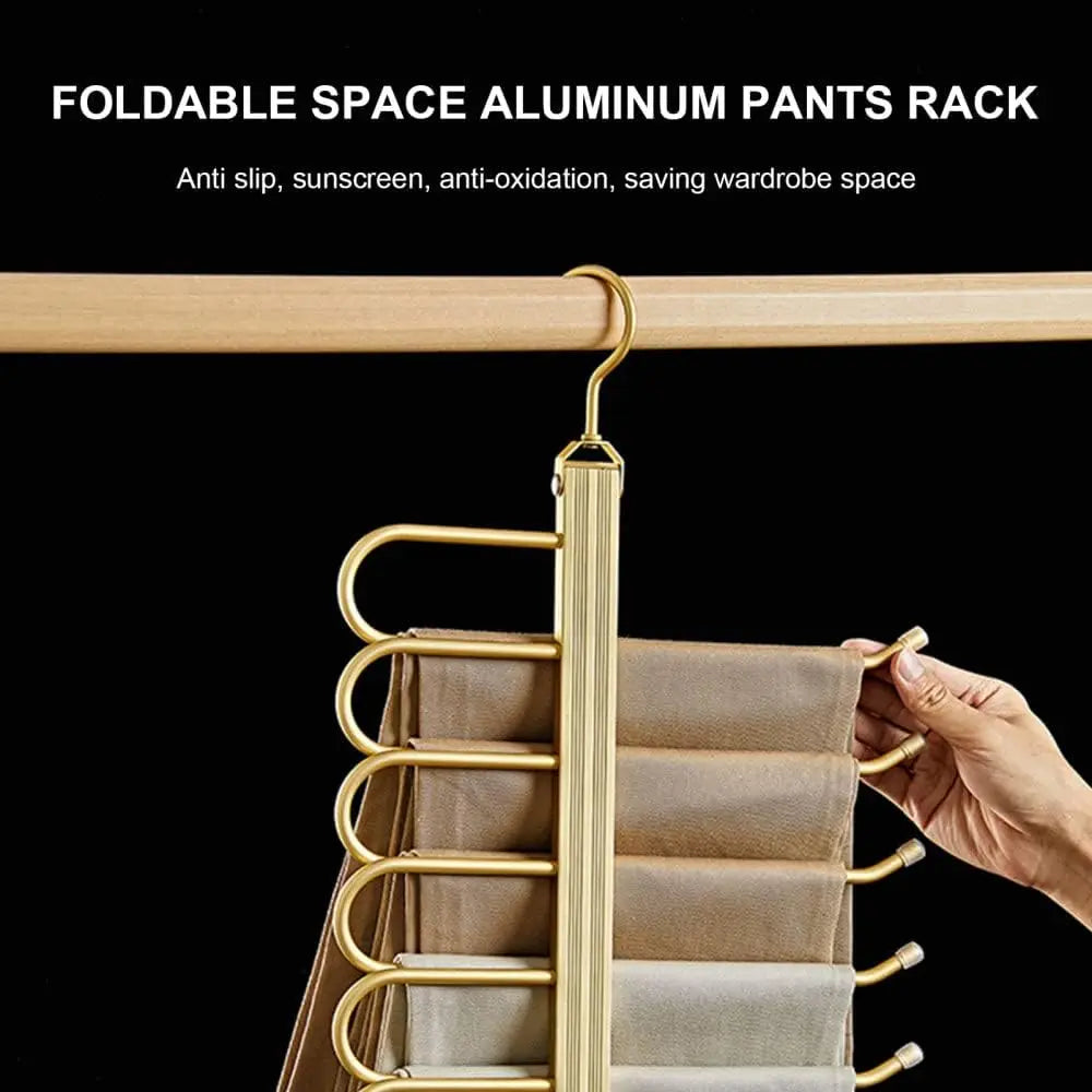 Tejesa 6 Tier Trouser Hangers Space Saving Foldable Holder Multi Organiser Rack Non-Slip Wardrobe Storage with Hooks for Pant Towels