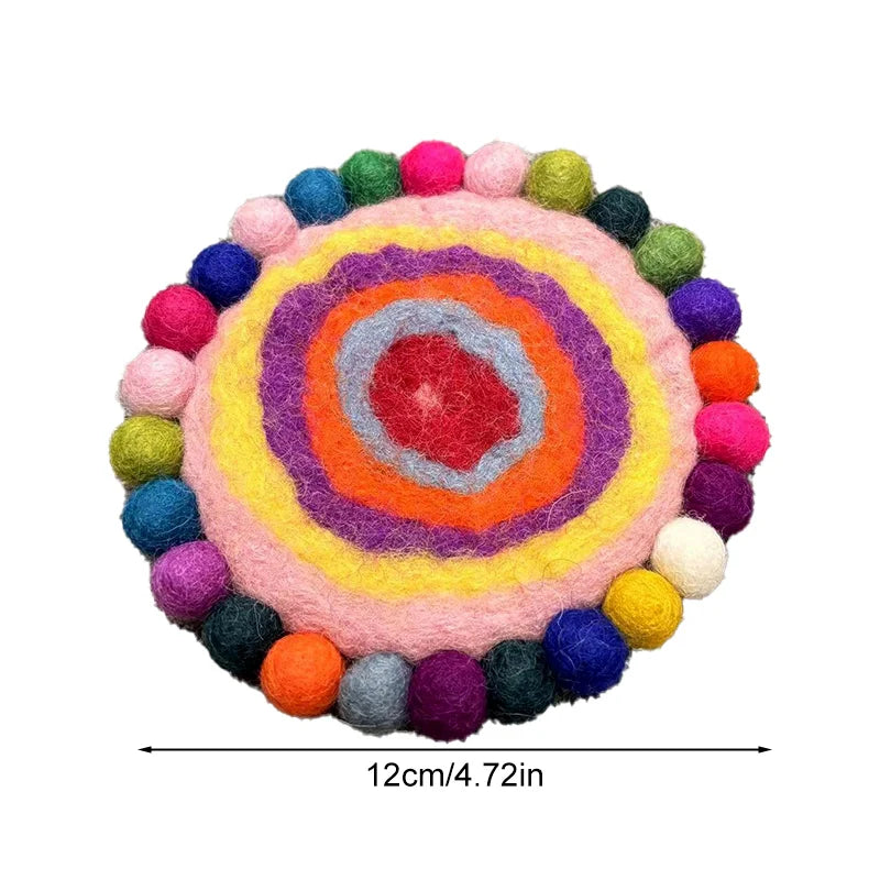 Hemasa 5pcs Felt Coasters 12Cm Round Random Coloful Balls Circle Wool Felt Placemats Heat Resistant Non-Slip Cup Mats Table Decoration