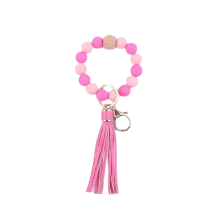 Heamsa  Silicone Round Beads Keyring  with Tassel  Bracelet Keychain  Jewelry Accessory
