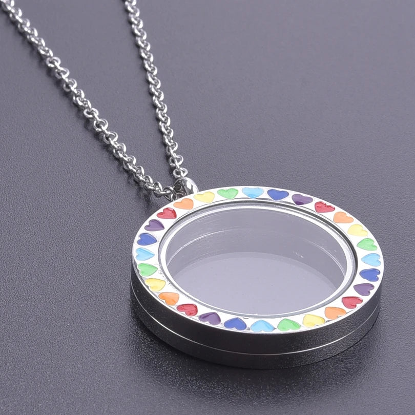 Stainless Steel Necklace for Women Glass Floating Locket Bohemia Colorful Medallion Relicario Photo Collar Long Chain Jewelry