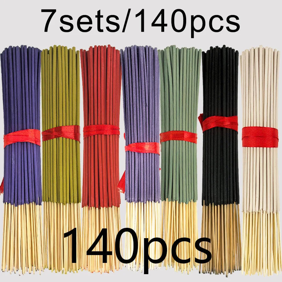 7 Sets of 140 Incense Sticks, Available in Four Seasonal Sets: Rose, Lavender, Sandalwood, Jasmine, Mint, Cherry Blossom, Herbal and Dragon Blood Wood, Each Pack Contains 20 Sticks, Suitable for Home Use, Office, Yoga, Medita