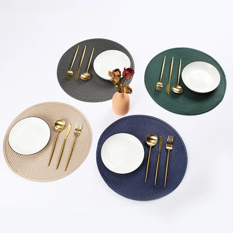Hemasa Set of 6 Round Woven Non-slip Kitchen Placemat for Kitchen Dining Table European Style.