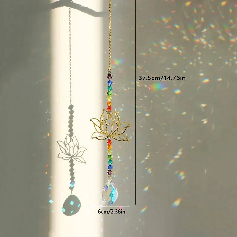 Tejesa Lotus Crystal Wind Chime Charms Made Of Metal And GlassFor Home Light Gathering Decoration OutdoorGarden Sun Catchers Crafts