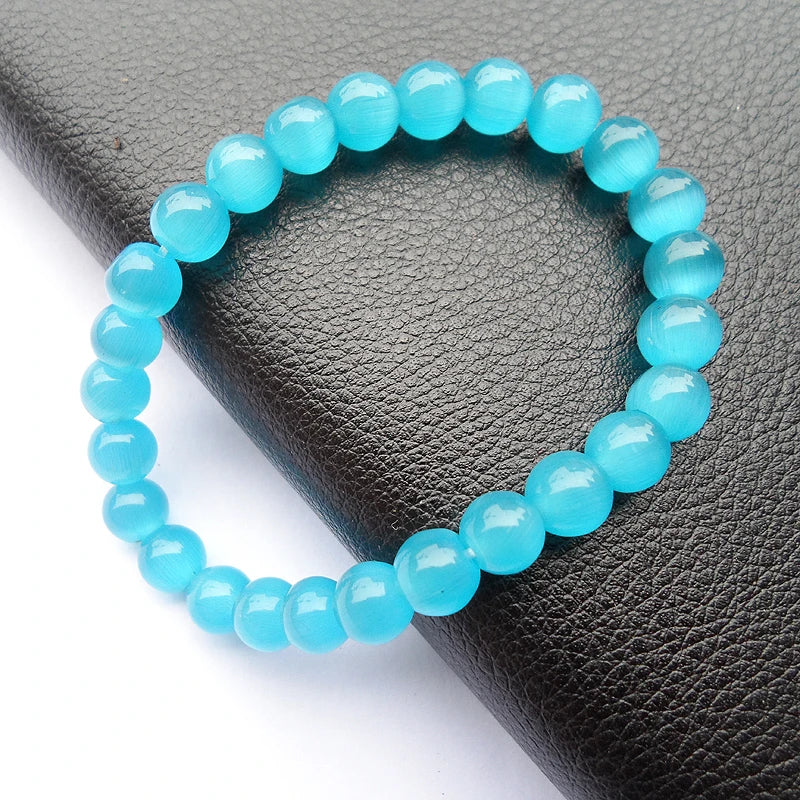 tiki  по 1 грн все 8MM Blue Cats Eye Crystal Bracelet For Women Men Gift Strand Charm Mother Kids Pulsera Hombre Wholesale
