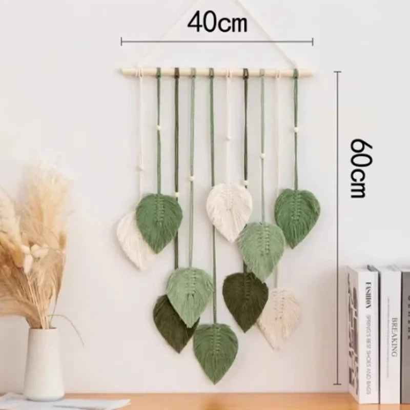 Handmade Woven Leaf Macrame Hanging Ornament, Bohemian Cotton Rope, Woven Walls Decoration for Bedroom, Living Room Wall