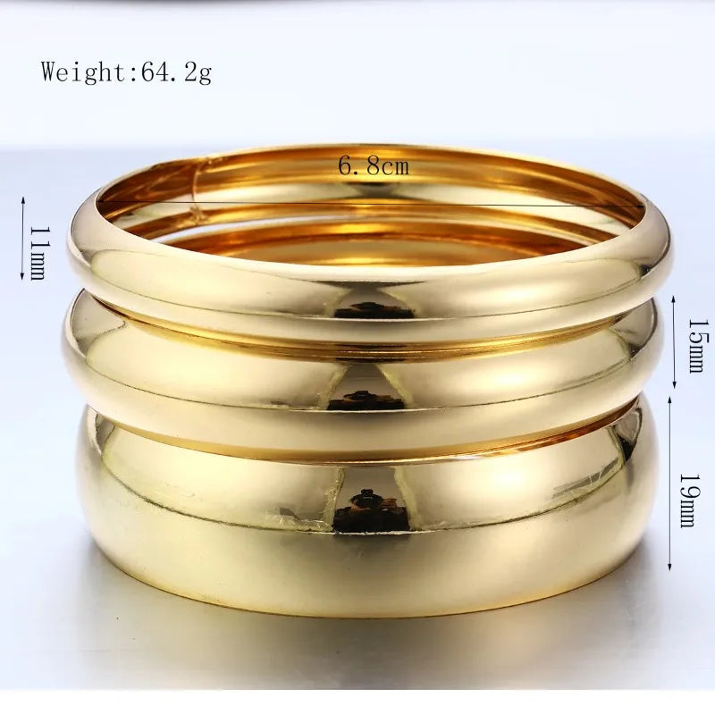 3 PCS Set Gold Color Wide Bangles for Women Girls Classic Exaggerated Big Statement Bracelet Luxury Wedding Party Jewelry Gift