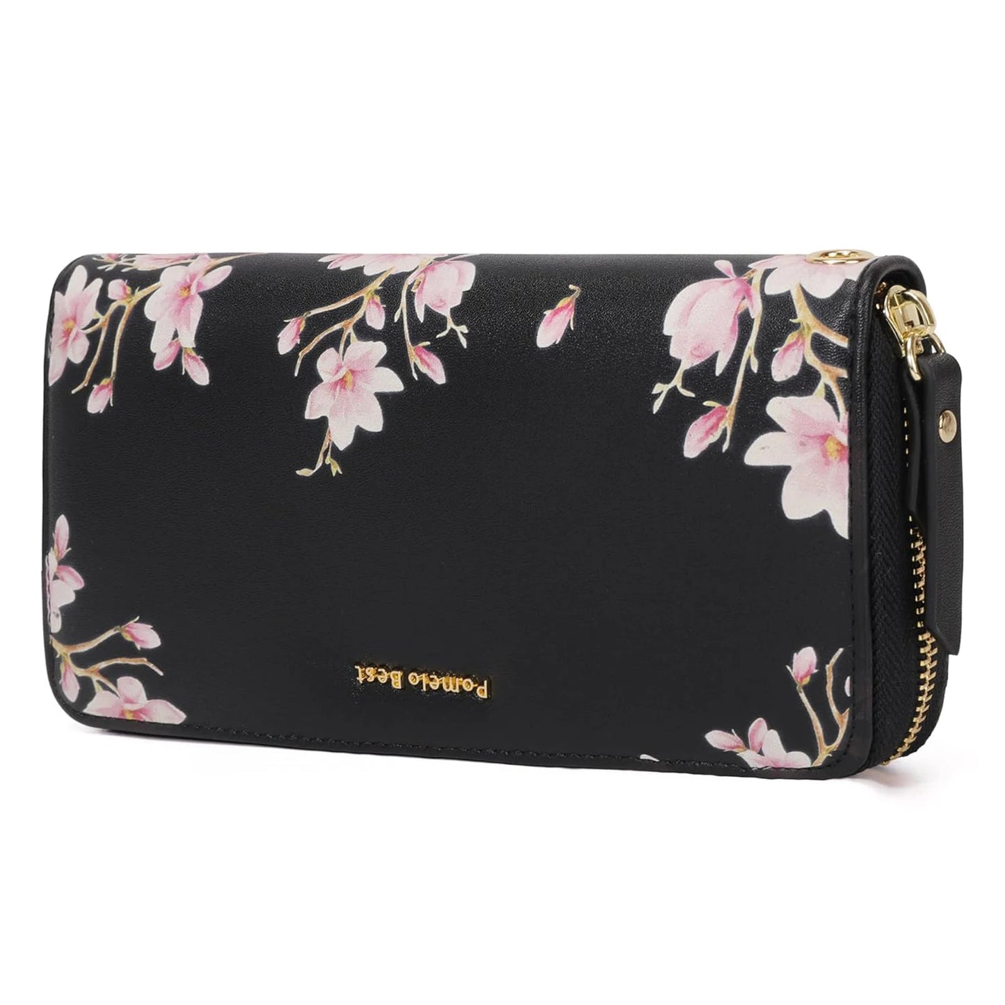 Tejesa RFID Blocking Leather Multi Credit Card Large Capacity Zip Around Wallets Clutch Wristlet Travel Flower Long Purse for Women