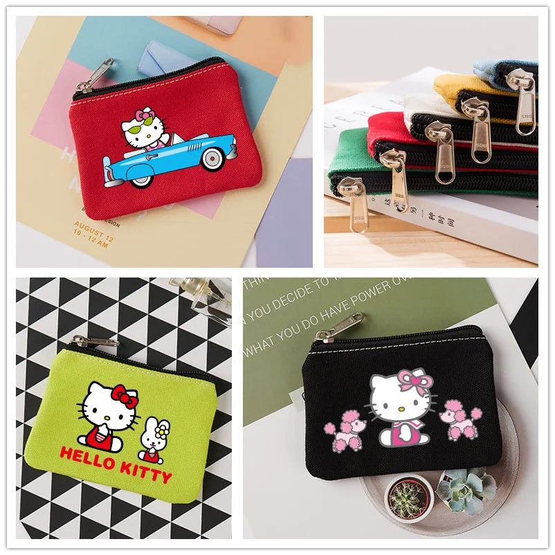 Cartoon Hellos Kittys Coin Purse Canvas Bag Card Bag Simple Fabric Coin Small Bag Cotton Storage Bags for Children's Gifts