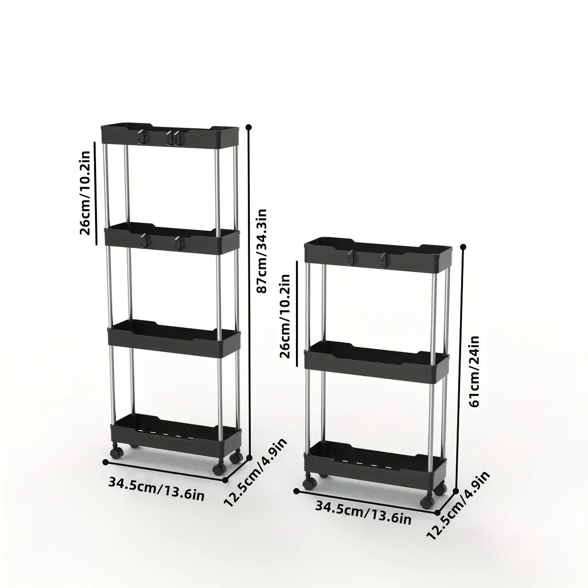 Hemasa Bathroom Storage Rack With Wheels 3/4 Layer Rolling Utility Cart Bathroom Storage Organizer Multi-purpose Corner Shelf