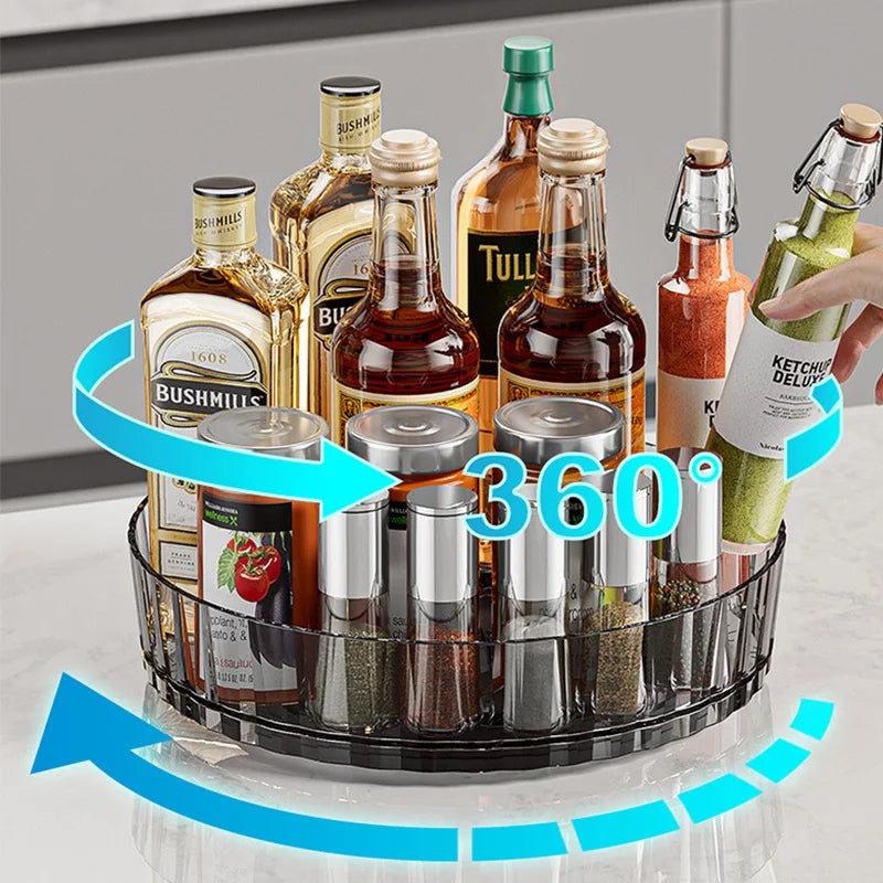 Hemasa Rotating Tray Spice Rack Pantry Cabinet Turntable With Base Storage Bin Kitchen Organizer For Seasoning Cosmetic Storage Box