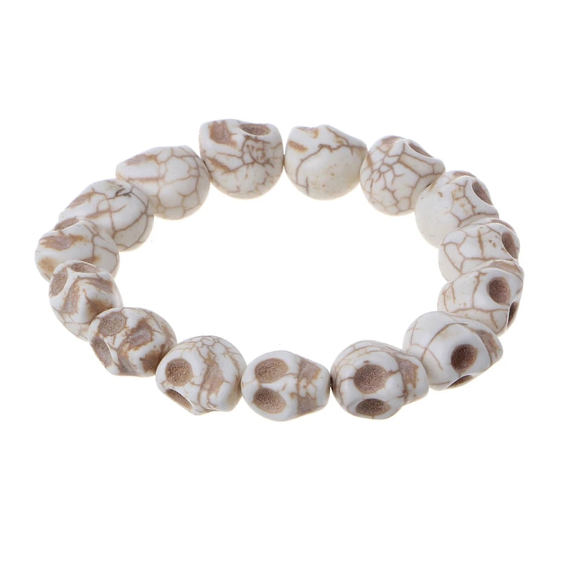 Exquisite Howlite Stone Turquoises Tibetan Prayer Skull Beads Handmade Skull Bracelets Black/White for Couples