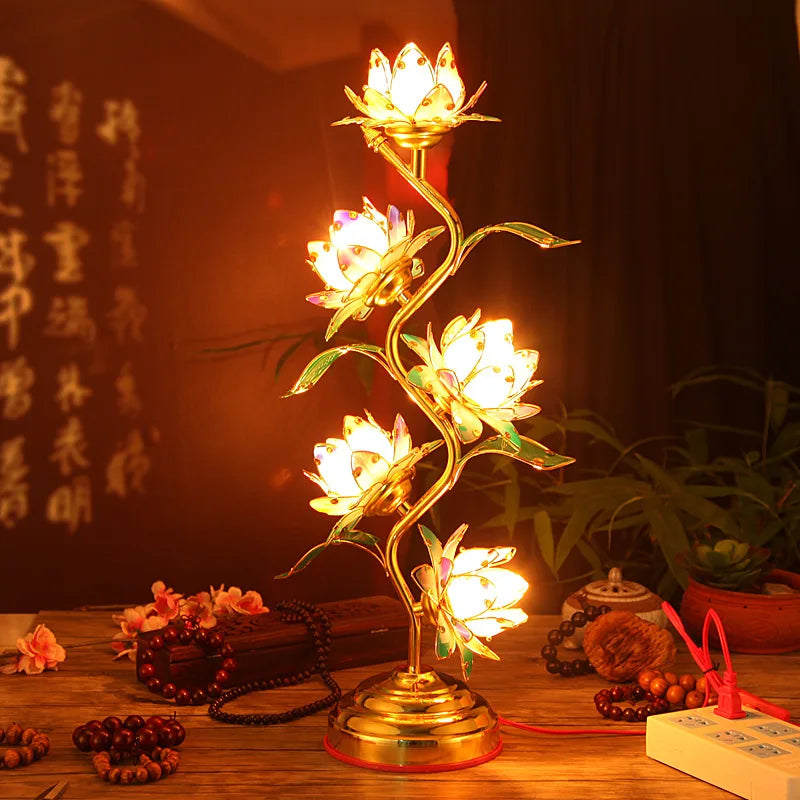 Tejesa Lotus Lamp Buddha Front Light Supply Lamp S-shaped Lotus Lamp Buddhist Lamp Height 61cm Temple Home
