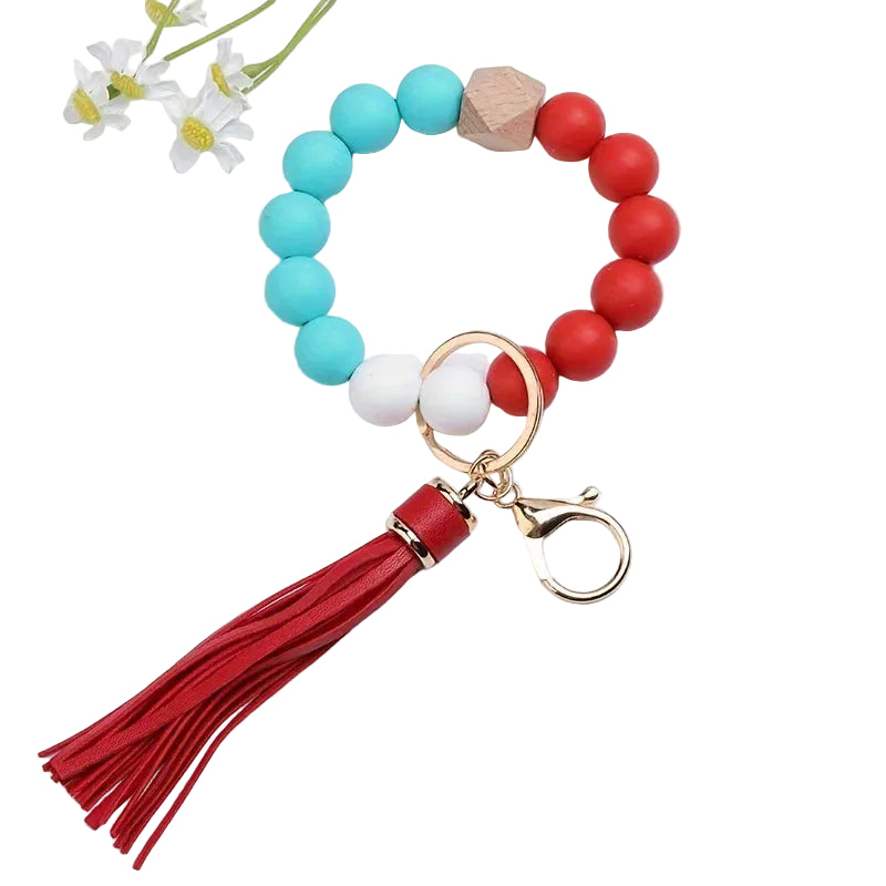 Hemasa Colorful Silicone Tassel Bracelet Keychain /Wood Beads Christmas Theme Party Favor Jewelry Accessory Versatile Gift