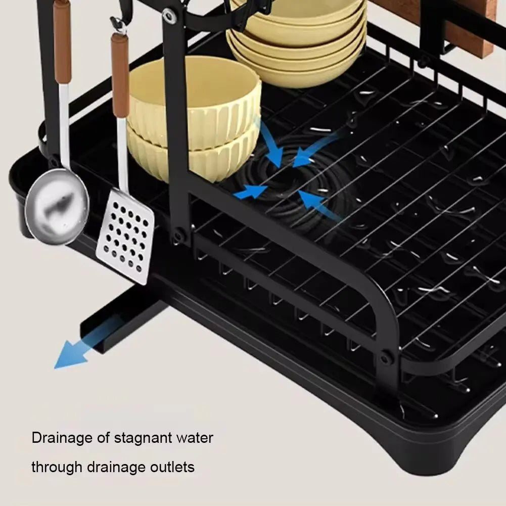 Hemasa 2 Tier Dish Bowl Drainer Storage Rack Kitchen Dish Drying Rack with Drain Basket