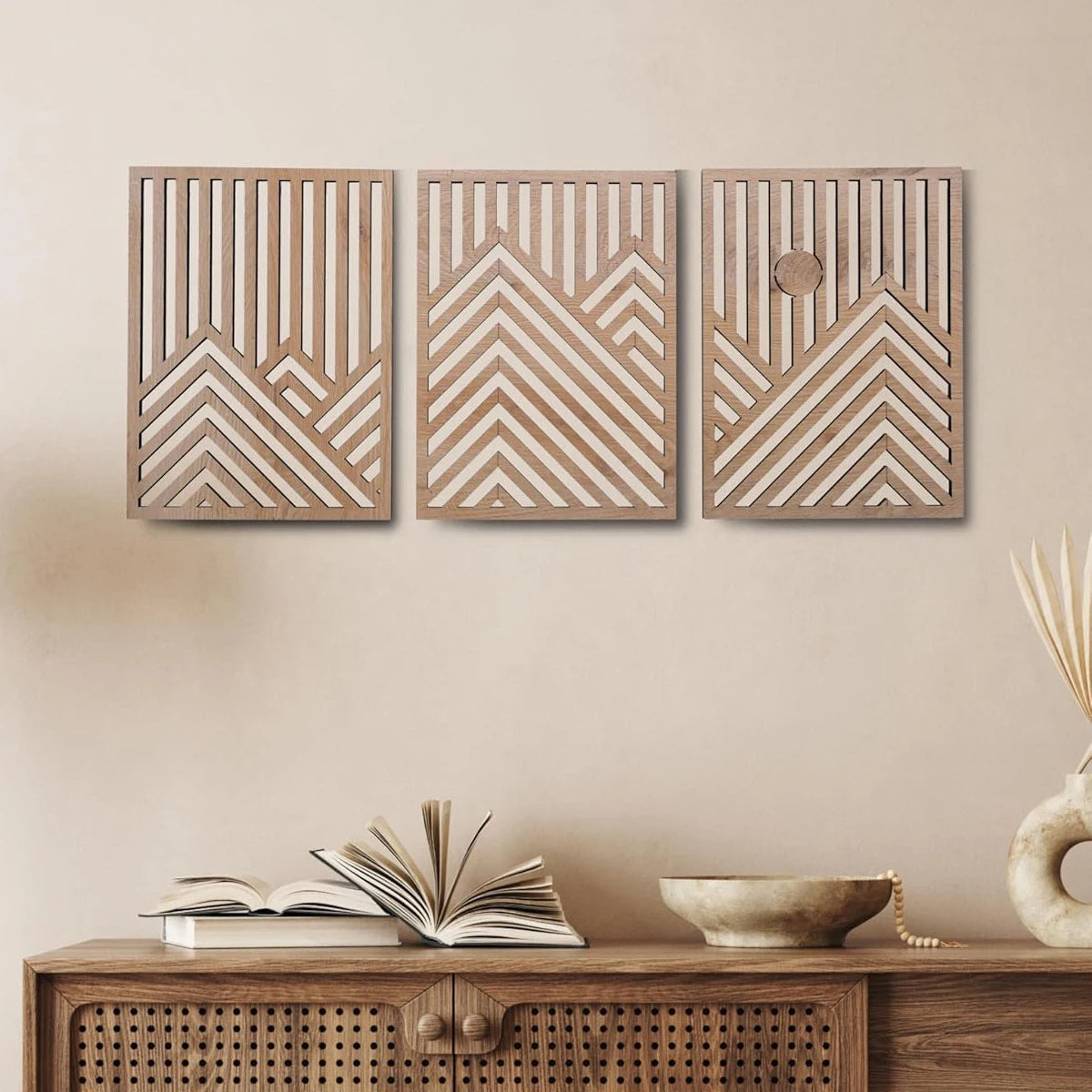Tejesa 3PCS Retro Wood Art Decor Modern Wood Art Wall Decor,Indoor Wall Hanging Decorations for Living Room, Bedroom, Office