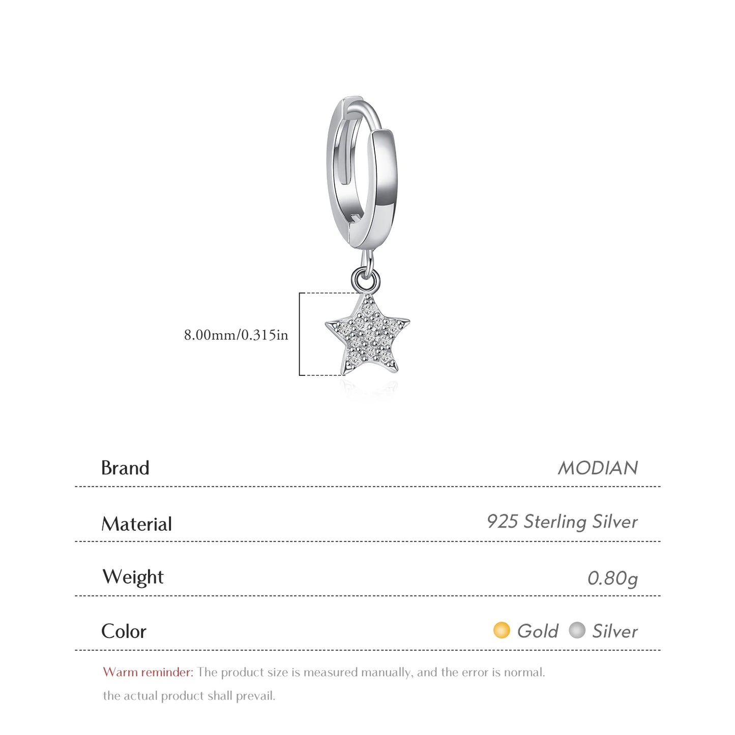 Modian 1 PCS Ear Cuff Real 925 Sterling Silver Rainbow Zirconia Elegant Fashion Clip Earrings For Women Statement Jewelry Gifts
