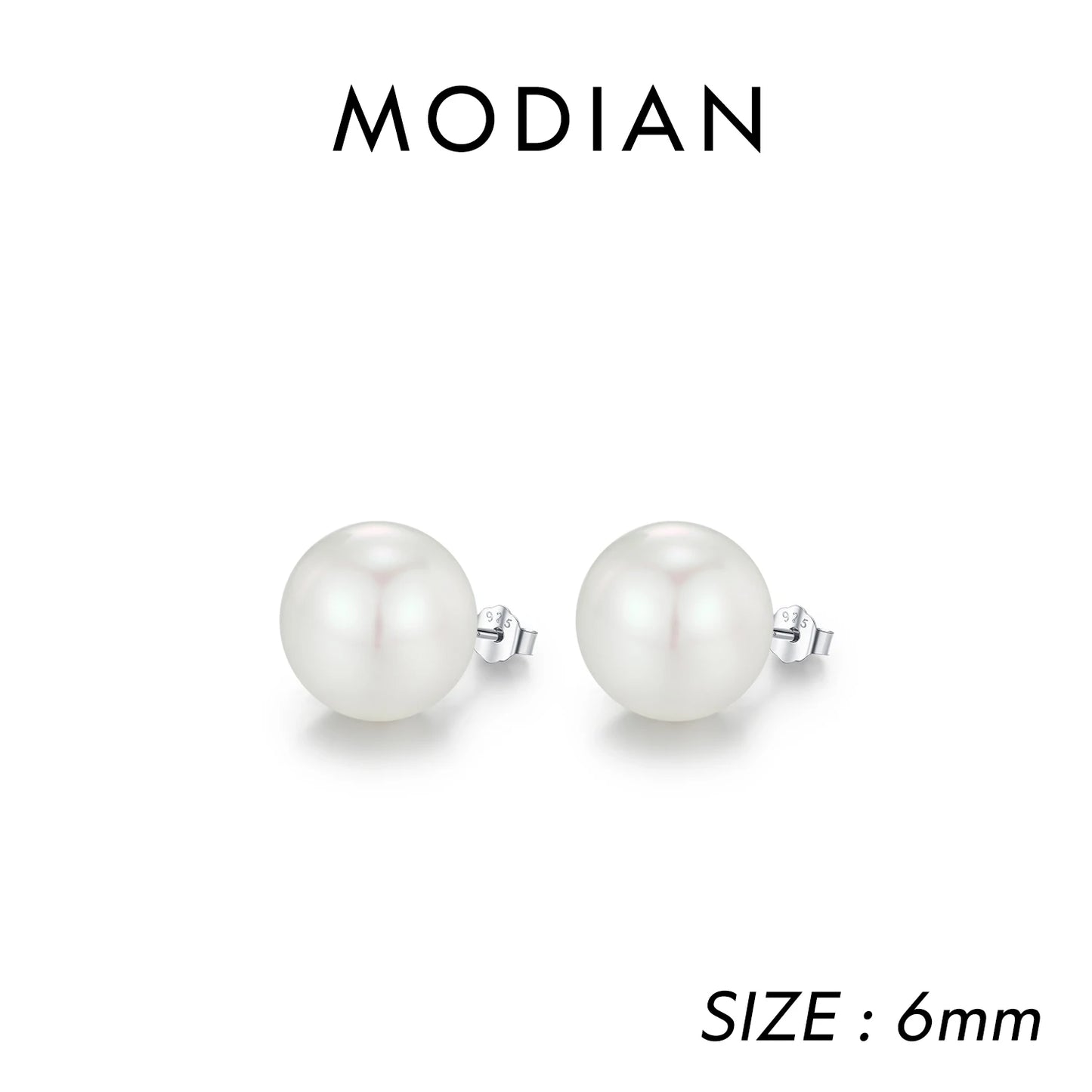 MODIAN 5 Sizes 925 Sterling Silver Elegant Crystal Pearl Stud Earrings Classic Basic Jewelry For Women Birthday Gifts