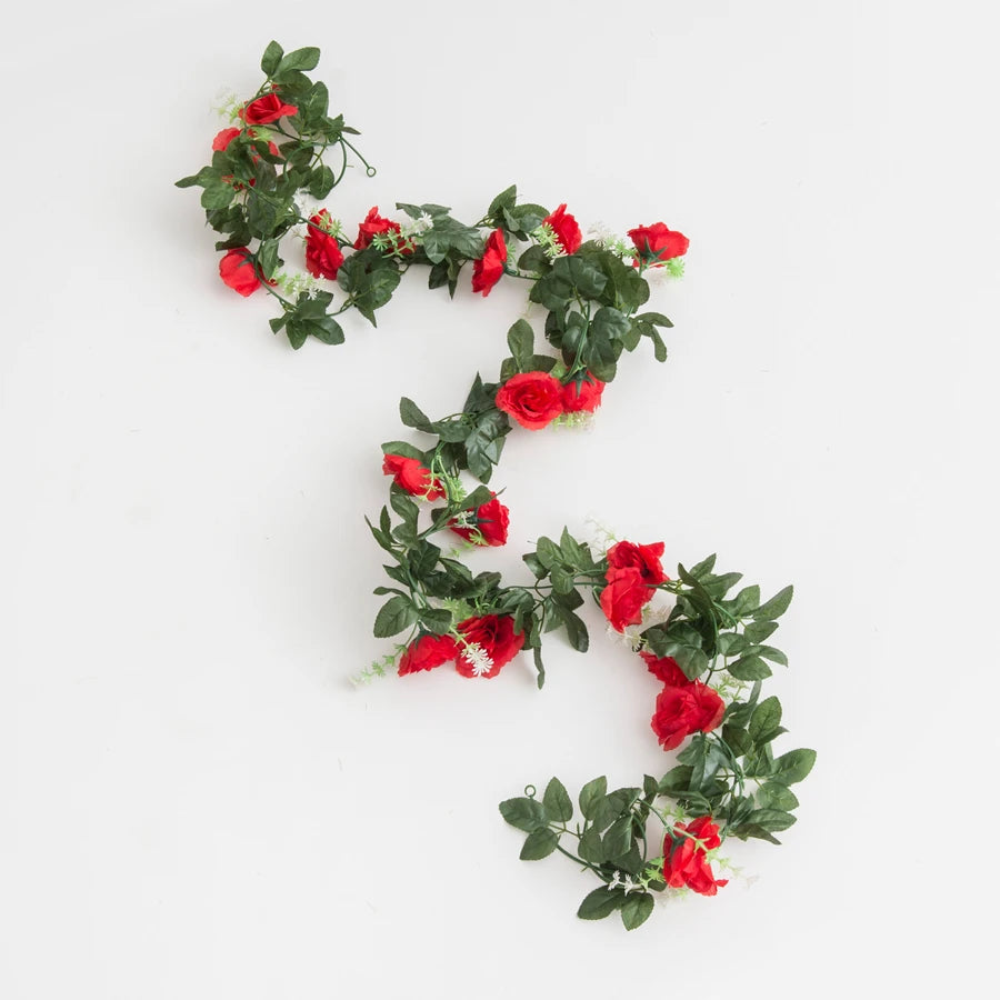 1Pc Silk Rose Artificial Vine Hanging Flower Rattan Plant Leaf Garland Outdoor Wedding Party Office Bridal Home Table Decoration