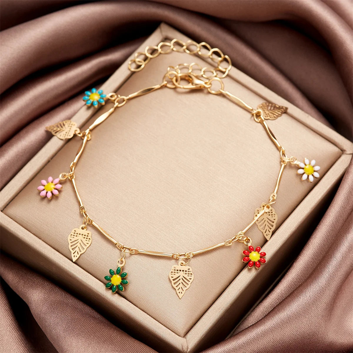Fashion Korean Sweet Daisy Flower Bracelets For Women Girls Minimalist Enamel Sunflower Aesthetic Bracelet Wedding Party Jewelry