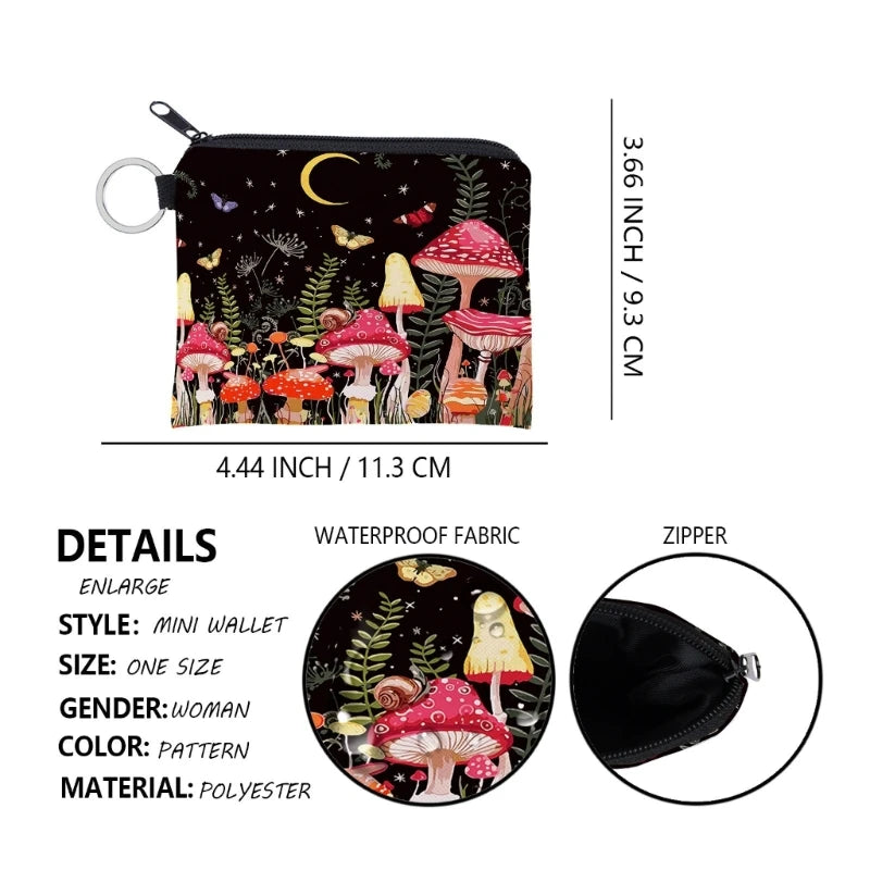Hemasa Colorful Mushroom Print Zippered Wallet Coin Purse Keychain Bag Change Pocket