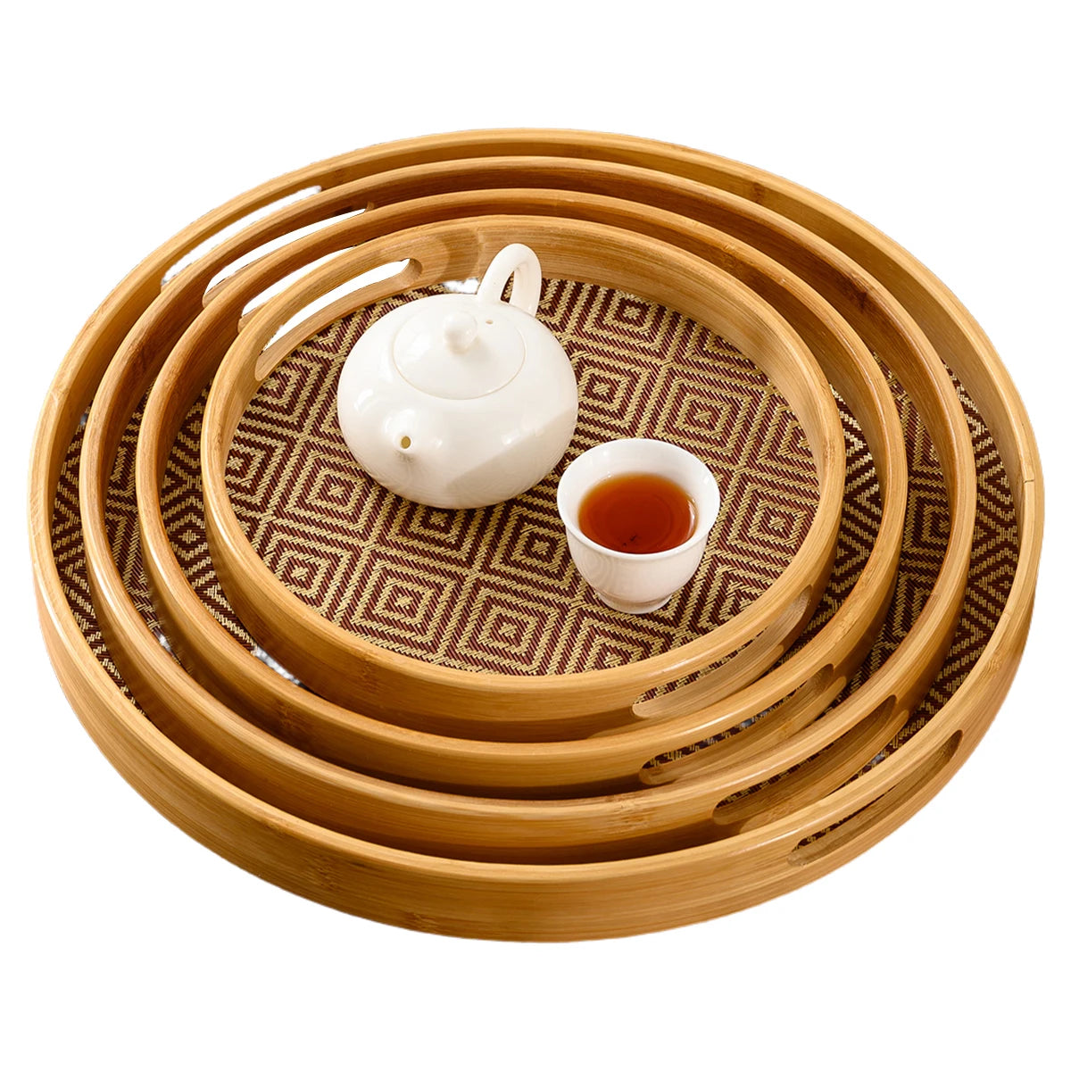 Tejesa Bamboo Round Tray 15.8" Handles / Multi-Purpose Home Kitchen Beverage Storage Restaurant Platter