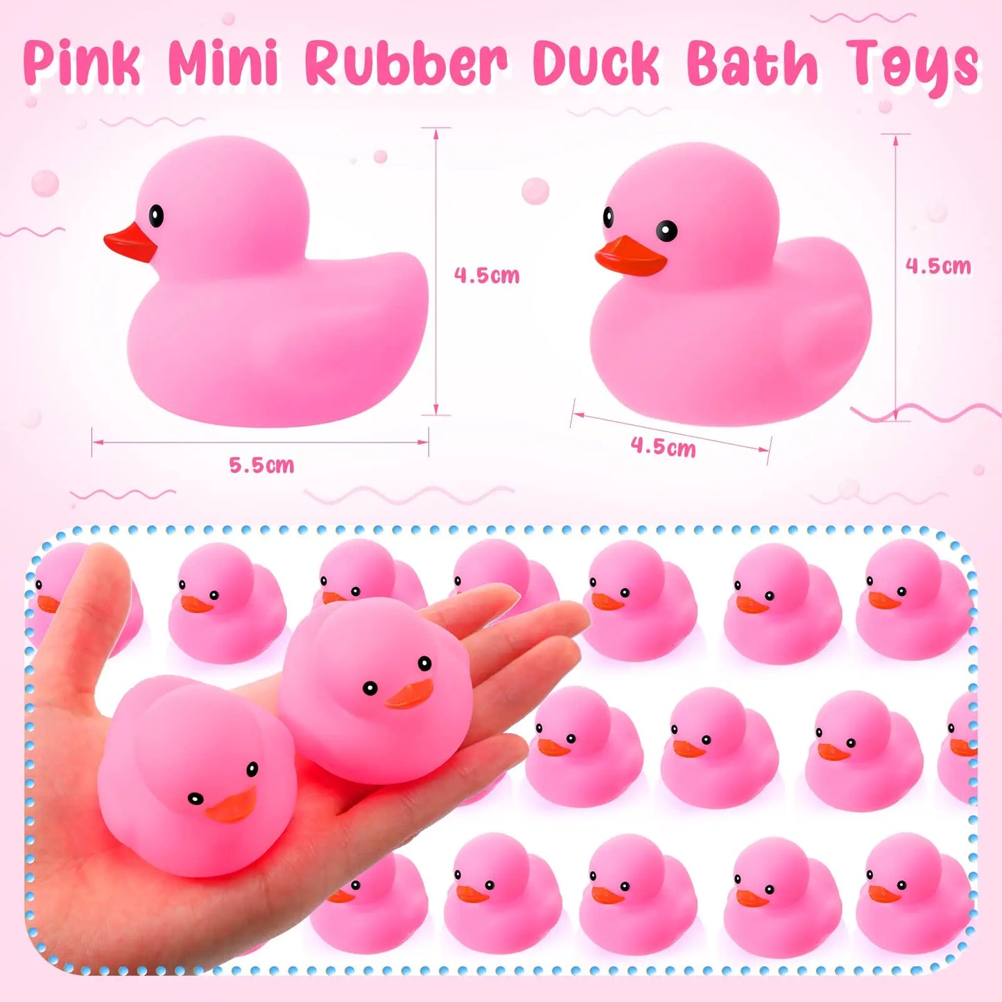 Tejesa 1-100pc Pink Mini Rubber Ducks Set in Bulk Float Squeak Tiny Ducks Rubber Duck Toy for Kids Party Birthday Supplies