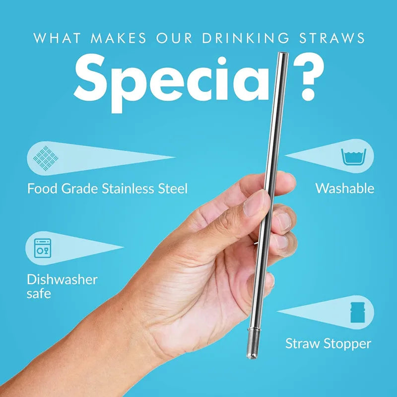 Hemasa 4pcs Stainless Steel Reusable Straws with Cleaning Brush 9.5-inches Straight Metal Straw for Tumbler Mug Cup with Stopper
