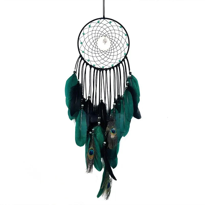 Tejesa Peacock Feathers Luminous Beads High-grade Wall Pendant New Creative Dream Catcher Bedroom Living Room Decoration Wind Chimes