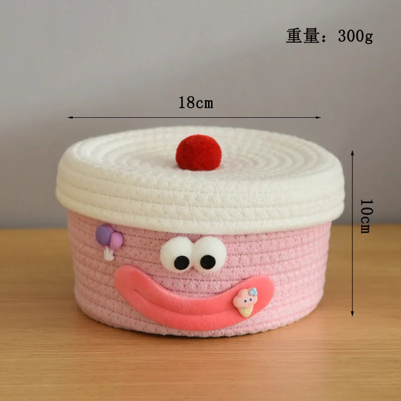 Tejesa Large Capacity  Woven Basket with Lid Cartoon House aped Storage Container Fun Desktop Organizer Basket for Home Use