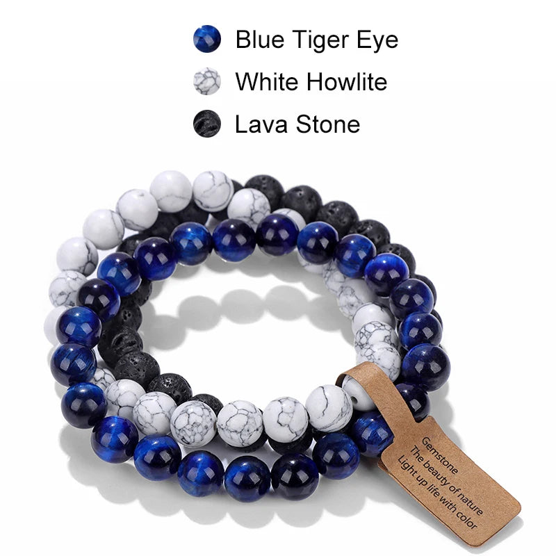 Heamsa  Cat Eye Beaded Bracelets /3Pcs/Set Natural Stone Amethyst Beads Bracelets/ Multicolor Stretch Bangle Women Yoga Wrist Jewelry
