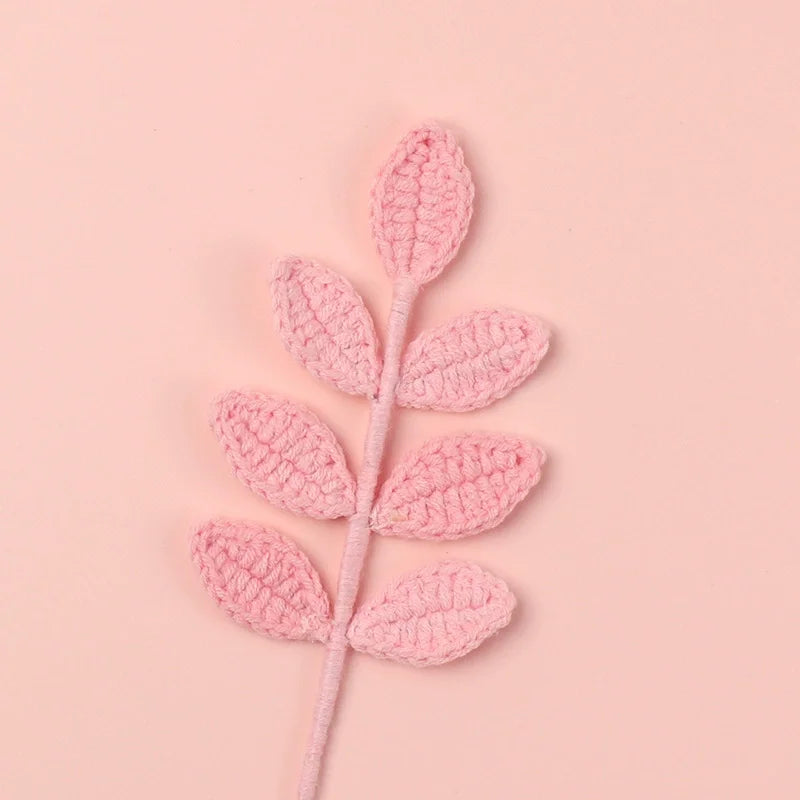 Hemasa 3pcs Crochet Leaves Knitted Eucalyptus Leaves Handmade Knitting Plant Artificial Plant for Flower Vase Home Decor