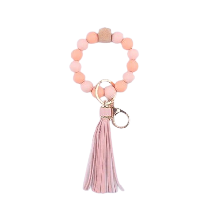 Heamsa  Silicone Round Beads Keyring  with Tassel  Bracelet Keychain  Jewelry Accessory