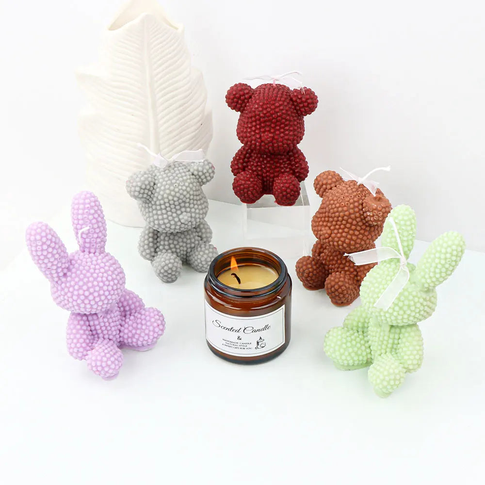 For Fun 3D Bear Rabbit Silicone Candle Mold DIY Scented Candles Handmade Soap Plaster Ice Cube Baking Mold Gift Making Decor