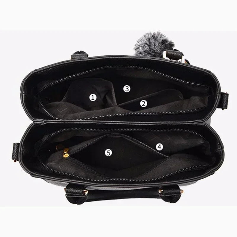Hemasa Embroidery Messenger Bags Women Leather Handbag for Women Sac a Main Ladies hair ball Hand Bag