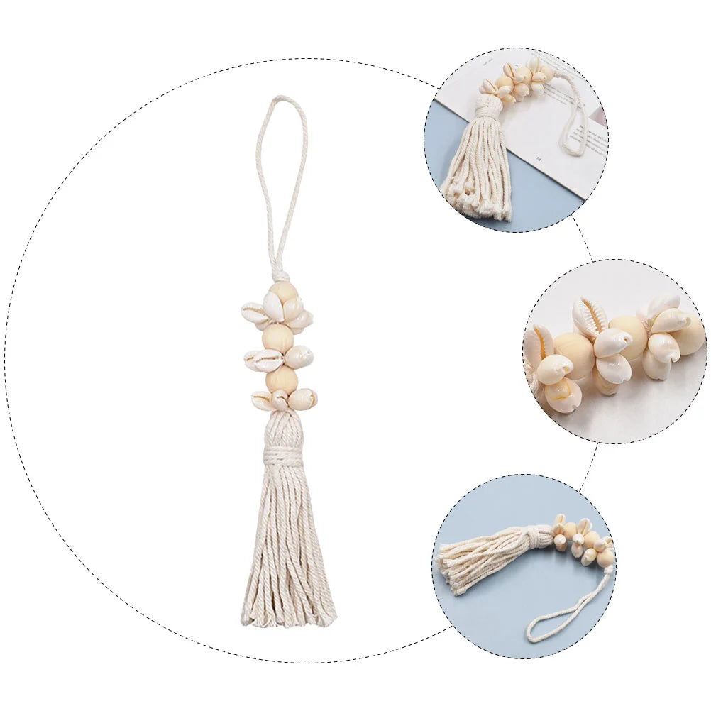 Bead Garland Beads Wood Tassel Country Decor Coastal Cowrie Nautical Boho Hanging Macrame Farmhouse Shells Wreath Natural Wooden