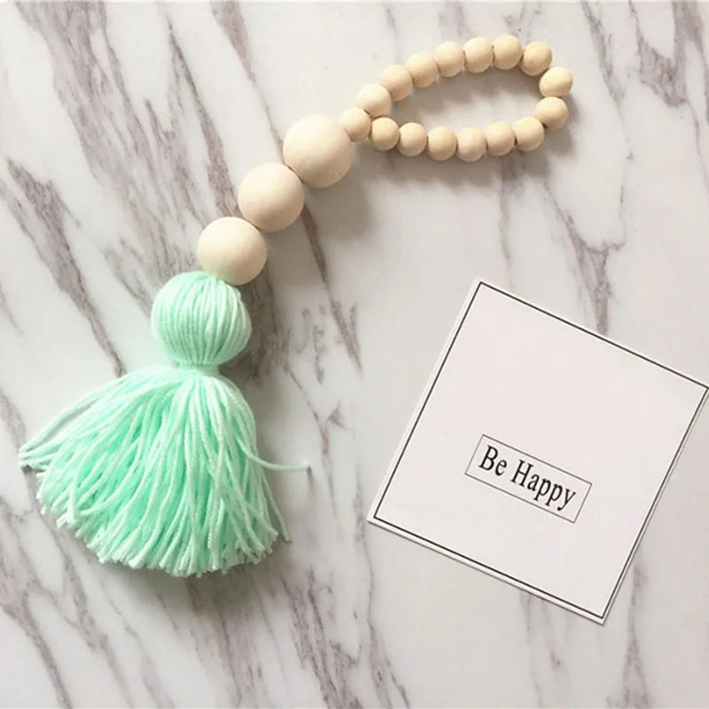 Room Decoration Wooden Beads Tassel Nordic Style Ball Garland Baby Tent Bedroom Decor Kids Wall Hanging Wind Chimes Corta Vento