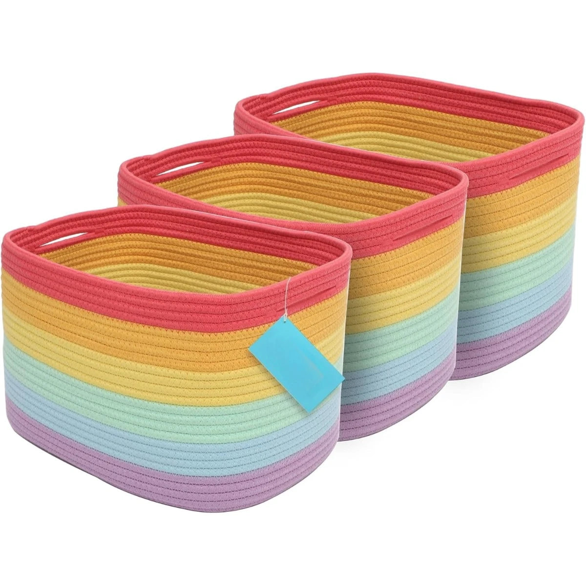Rainbow Woven Storage Baskets for Organizing Cotton Rope Organizer Bins for Shelves Closet Nursery Dog Toy Basket DecorativeBins