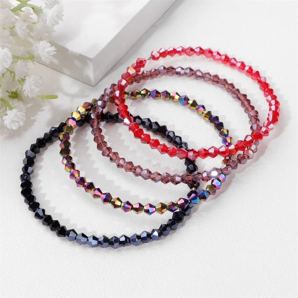Crystal Bracelet Shiny 4Pcs/Set Faceted Czech Austria Crystal Beads Bracelet Women Men Bangles Shiny Jewelry Fashion Party Y2K