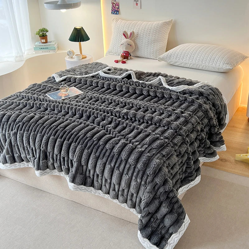 Stripped Blanket for Bed Thermal Blanket King Size Sherpa Fleece Throw Blanket for Couch Sofa Bedroom Soft Warm Blanket