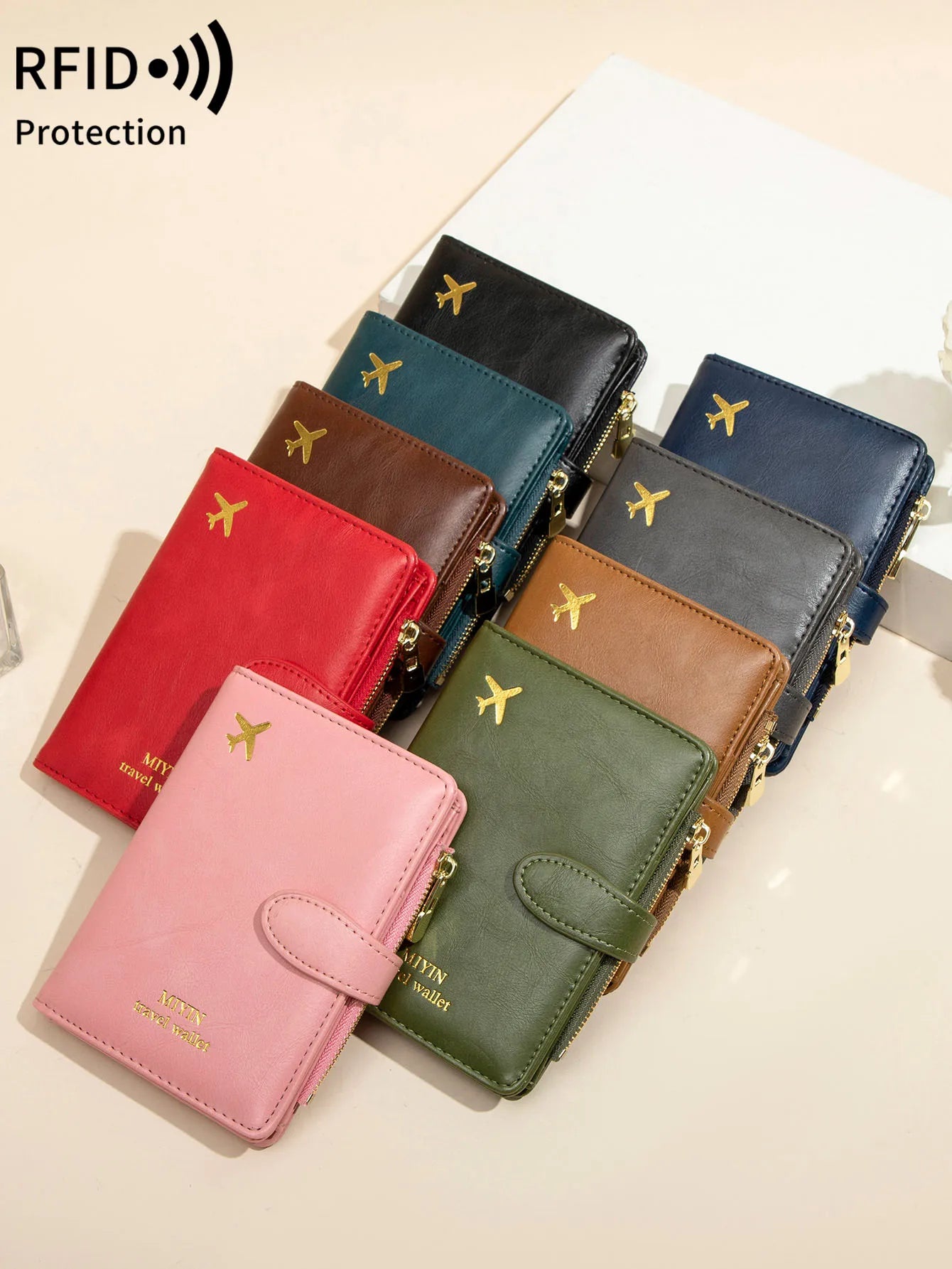 Hemasa Multi functional RFID anti-theft brush passport bag fashionable multi card slot passport clip PU leather large capacity wallet