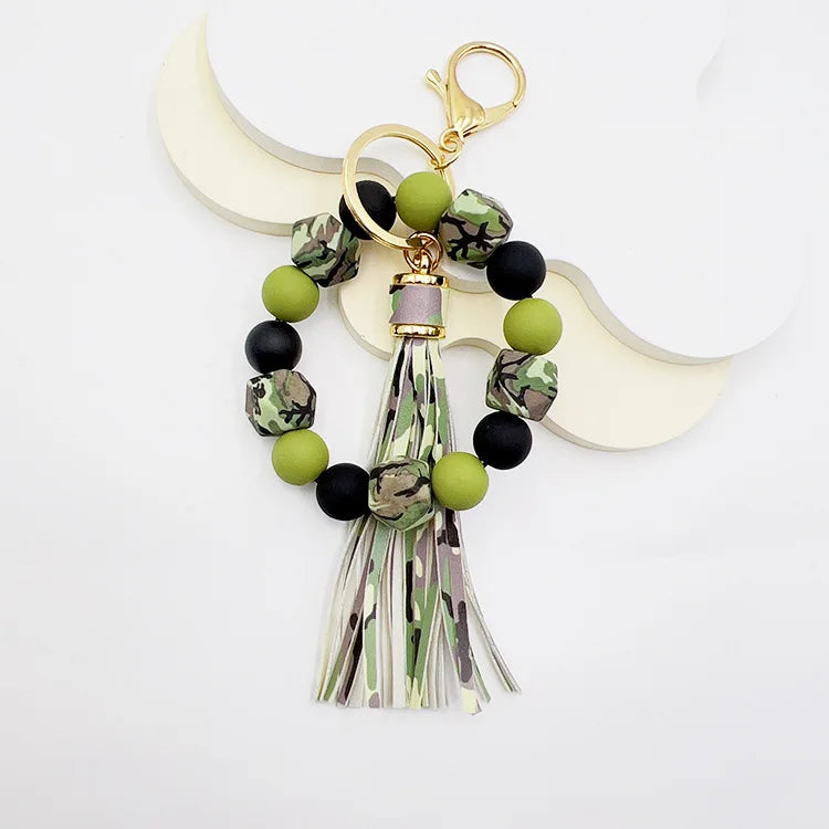 14mm Silicone Octagonal Rubber Paint Round Bead Bracelet, Wristband, Tassel Keychain