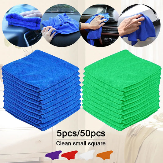 50/5pcs Cleaning Cloths Microfiber Towels Hanky Car Wash Drying Fabric Rag Reusable Auto Detail Polishing Cloth Home Clean Tool